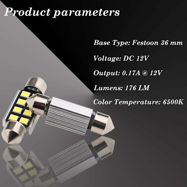 10 stk. 36MM C5W Festoon Hvid Canbus Med Chips 8-2835-SMD 6411 6413 6418 C5W LED Pærer Til Bil Indvendig Kort Dome Dør Højlighed Nummerplade Lys(DC 12V)