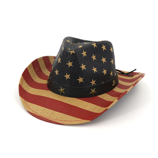 Vintage Cowboy Partyhatt med amerikansk flaggdesign for voksne (Un