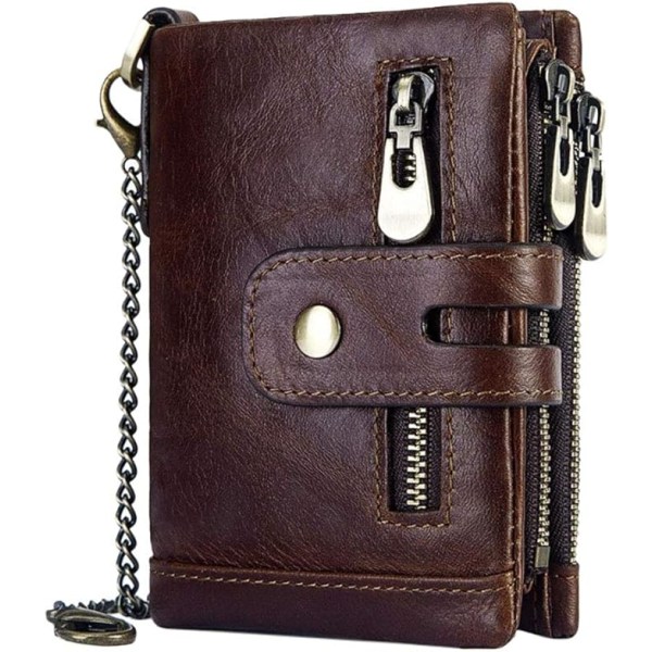 Herrplånbok RFID-blockerad läderplånbok (brun) med dragkedja c