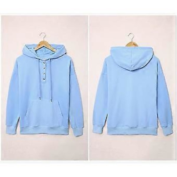 Dame Knap Front Hættetrøje Pullover Langærmet Efterår Vinter Sweatshirt Top SweaterM( style1910)