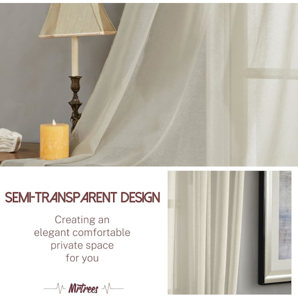 2 stk. Beige Voile Gardiner 150x250 cm Semi-Sheer Øje i