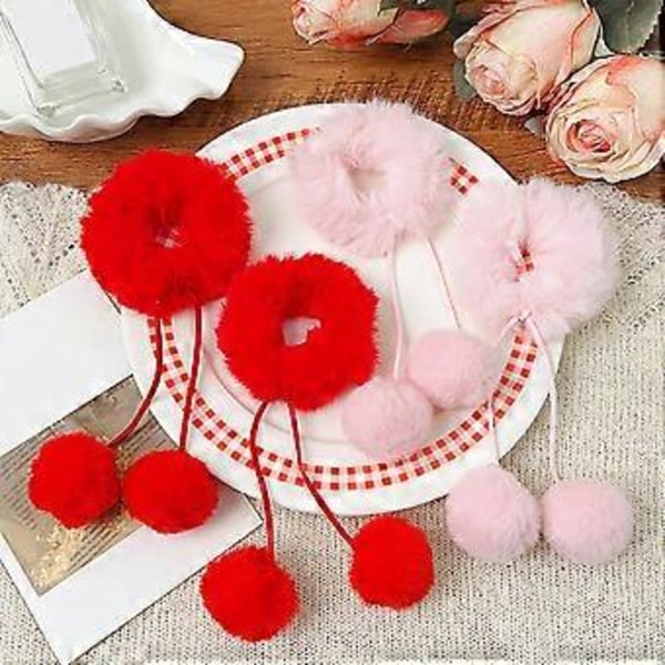 Suloiset Pompom-nutturat hiuslenkit naisille tytöille, pehmeä karvainen scrunchie poninhäntäpidike, hiustenmuotoilutarvike, hiusnutturanauha, pinkki Pink B