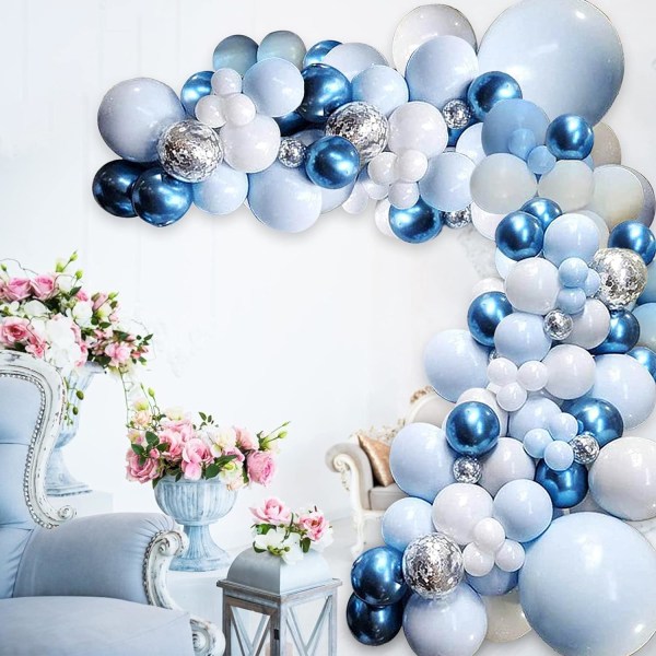 Macaron Blue Balloon Garland Arch Kit, 109stk Blå Hvit Sølv