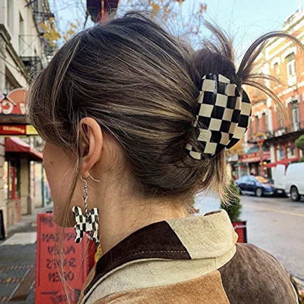 Checker Claws Sköldpadds Barrettes Klo Klämmor för Kvinnor No-Slip Gr