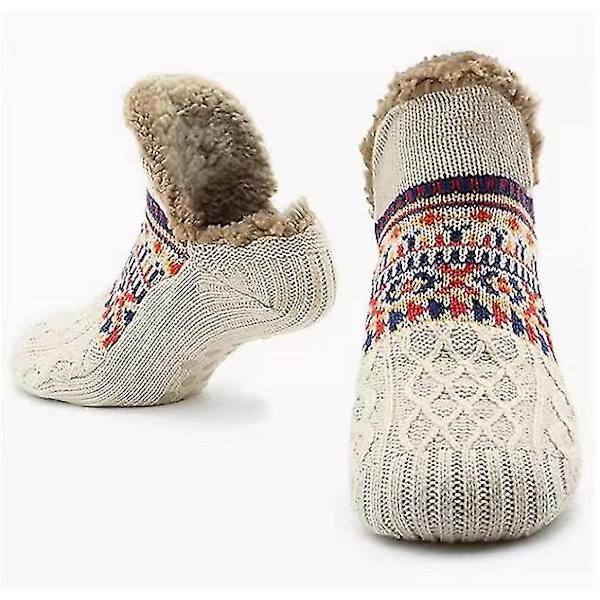 Tofflor Strumpor För Män & Kvinnor Fluffiga Tofflor Strumpor Med Halkskydd Fleece.L.BEIGE