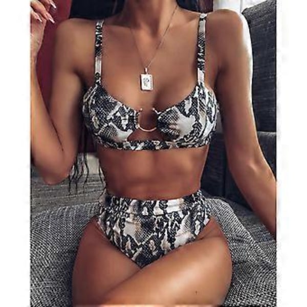 Bikinisæt med stropper, højtaljet brasiliansk badetøj, strandrejse, badedragt, tankini (Serpentine XL) Serpentine XL