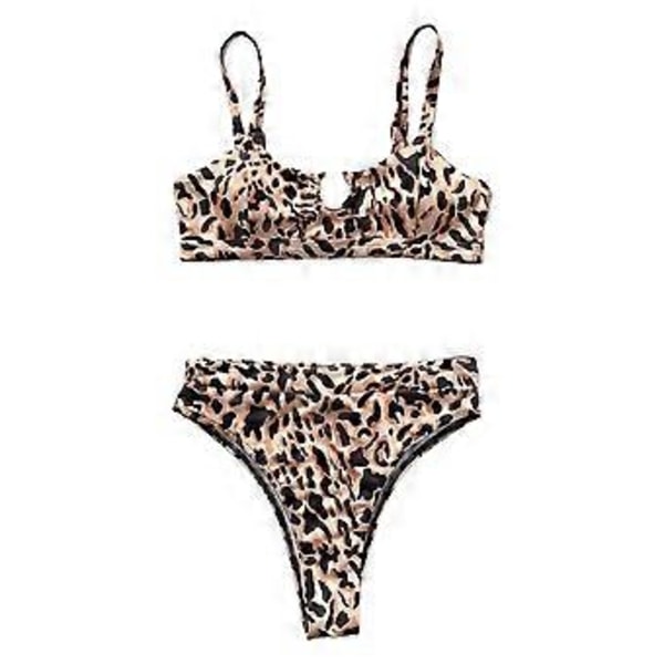 Bikinisæt med stropper, højtaljet brasiliansk badetøj, strandrejse, badedragt, tankini (Leopard L) Leopard L