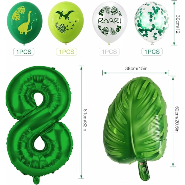 Dino 8 år fødselsdag balloner, børnefødselsdag dekoration 8.