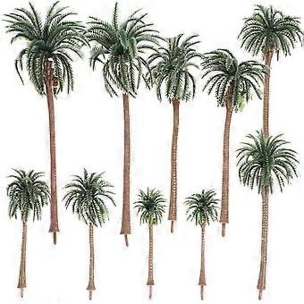 10 st Regnskog Plast Palmträd Modell Layout Rekvisita Tropiskt Landskap DIY Handgjort Material Mini Kokospalmträd Modell Grön (16, 13, 10, 8, 7 CM)