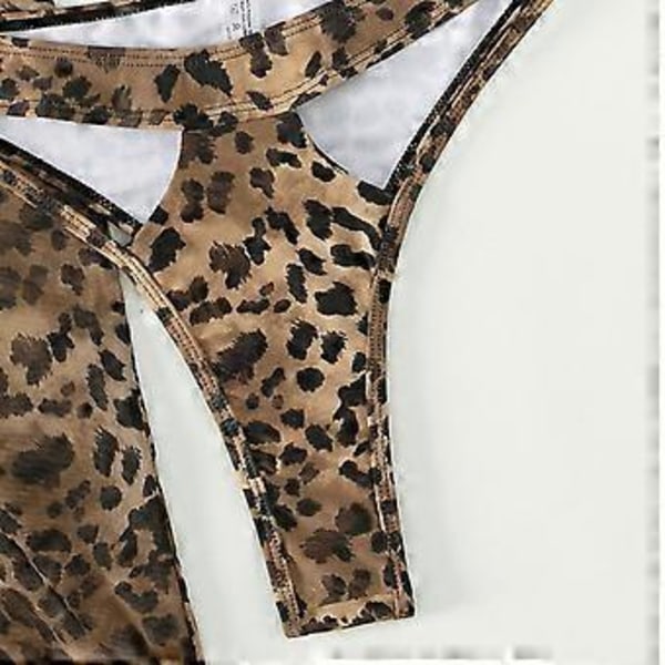 Leopardmönstrad triangel-halter bikini baddräkt med cover up maxiklänning 3-delat set badkläder strandkläder dam S S