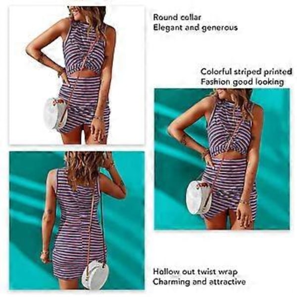 Urholkad Twist Wrap Klänning Färgglatt Tryckt Mönster Rund Hals Ärmlös Kvinnor Twist Wrap Bodycon