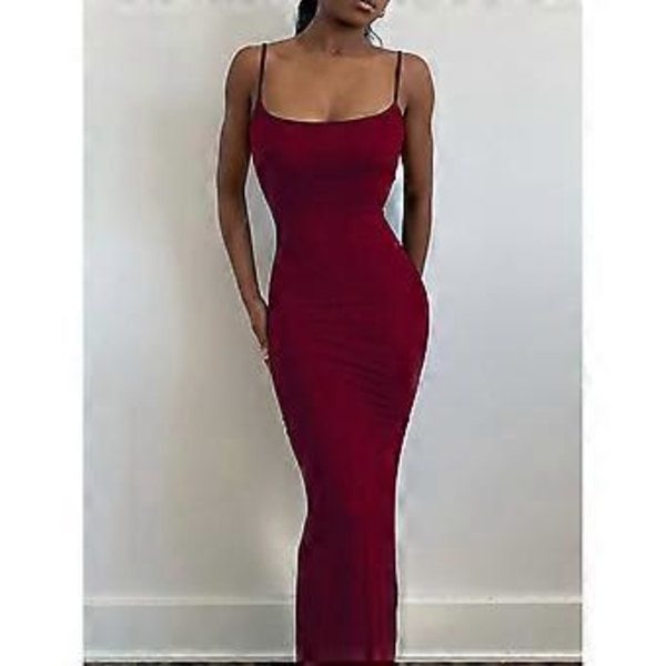 Dame Lounge Spaghetti Stropp Maxi Kjole Elegant Ensfarget Ermeløs Bodycon Kjole for Strandfest