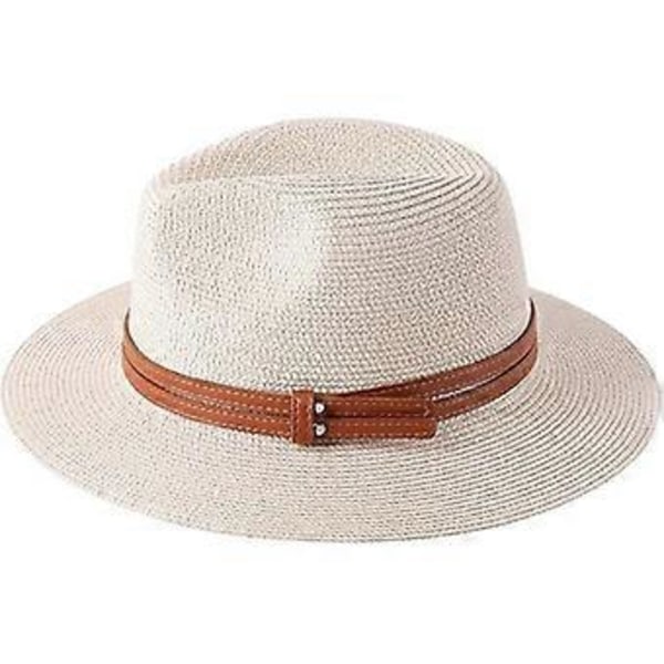 Ny Naturlig Panama Mjuk Formad Stråhatt Sommar Dam/Herr Bredbrättad Strand Solhatt UV-Skydd Fedora Hatt Beige