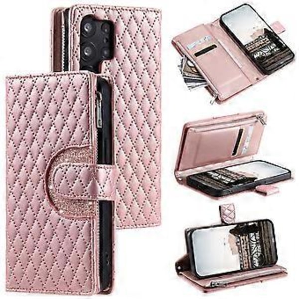 Stil 012 för Samsung Galaxy S23 Ultra Fodral PU Läder Dragkedja Plånbok Telefonskal med Handledsrem Style D