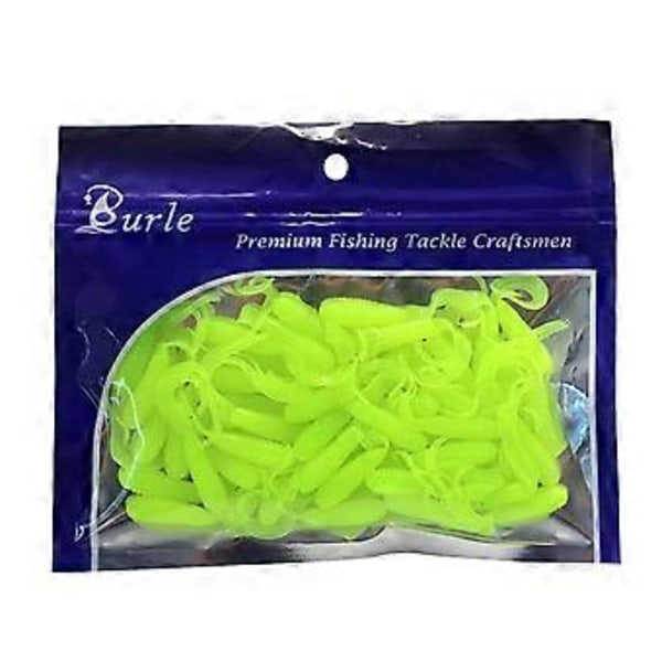 50 kpl Kalastusvieheitä, pehmeitä keinovieheitä taimenen ja punakalojen kalastukseen, pehmeitä värikkäitä aaltoilevia pyrstöuistimia, kirkkaan keltainen bright yellow
