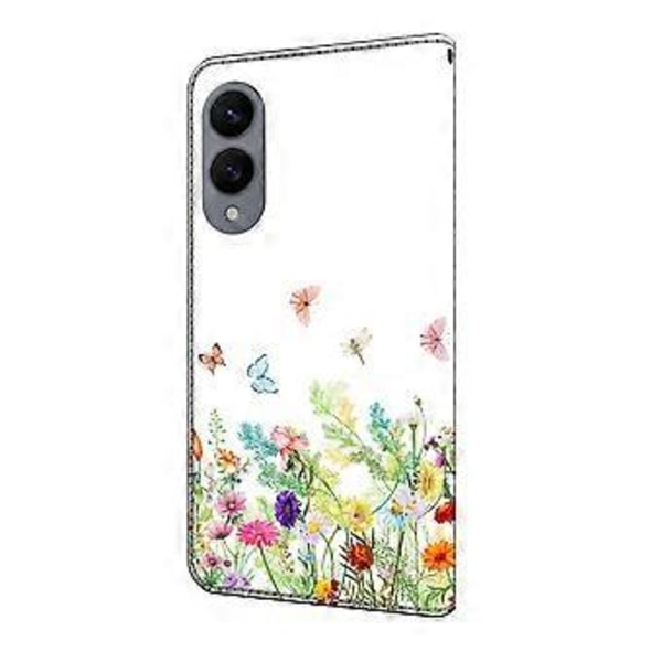 Læderetui med mønstertryk, pung, stativ og flip-cover til Samsung Galaxy S25 Edge Flowers and Grass