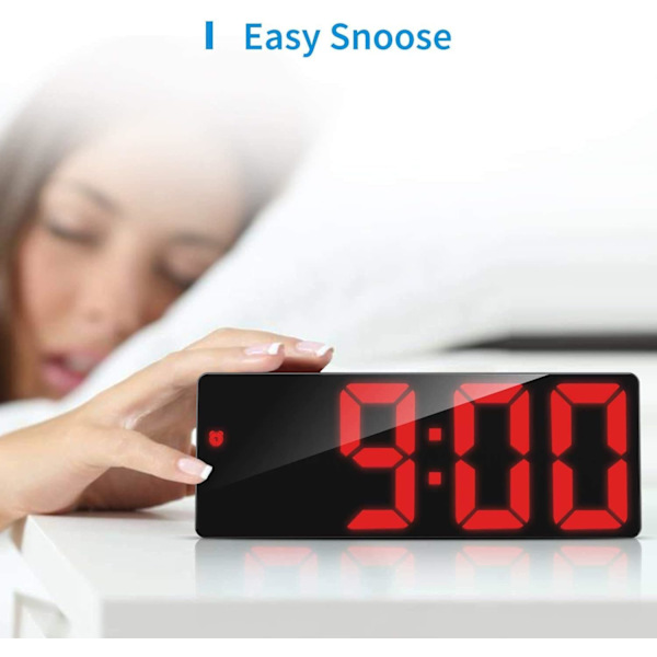 Digital väckarklocka, digital klocka med 3 ljusstyrkenivåer, elektronisk väckarklocka drivs av USB eller 3 AAA-batterier (ingår ej), snooze-väckarklocka med ljudkontroll och LED-display