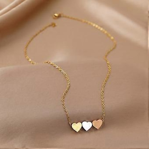 Tyylikäs 3 Sydämen Choker Kaulakoru Ruostumattomasta Teräksestä Solisluuketju Kaulakoru Naisille Tytöille Muodikas Korulahja Kulta Gold