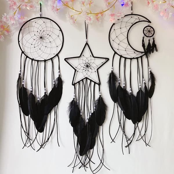 Sort - Håndlavet Dreamcatcher Sæt med 3 Håndlavede Boho Dreamcatchere