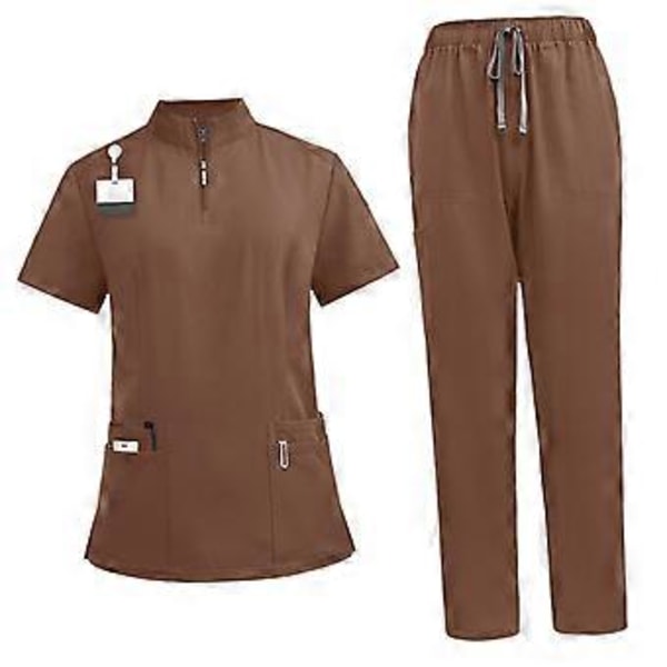 Skrubbsett Myk Topp og Joggebukser for Dyrepleier Skjønnhetssalong SPA Kosmetologi (Brun M) Brown M