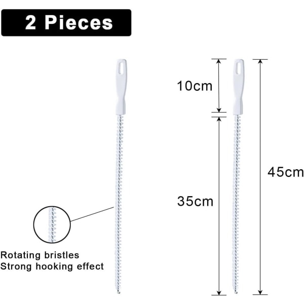 2 stk avløpsrensbørste, 45 cm fleksibel avløpsrens