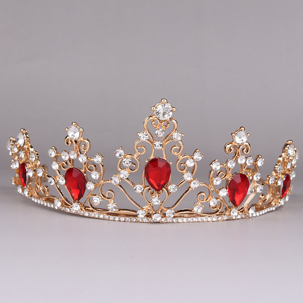 1 stycke röd ädelstenskrona Barock drottningkrona Rhinestone-krona