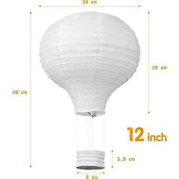 6 stk. Lampion Papir Luftballon Lanterne Hvidt Papir Til Fødselsdagsdekoration, Bryllup, Fest (30 cm)