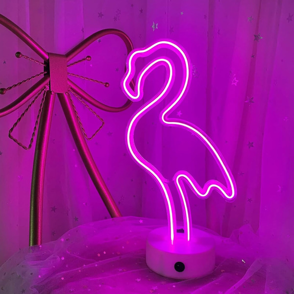 Neonrosa med stativbase, rosa neonlampe, batteridrevet/USB-drevet,