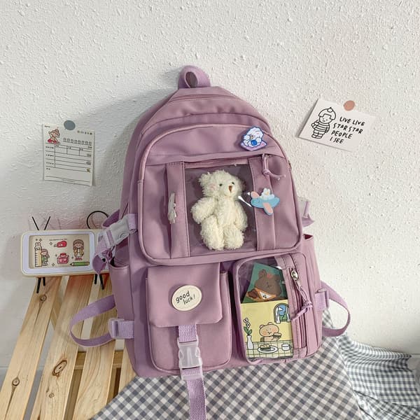Skole Taske til Studerende, Skuldertaske, Rygsæk - Lilla