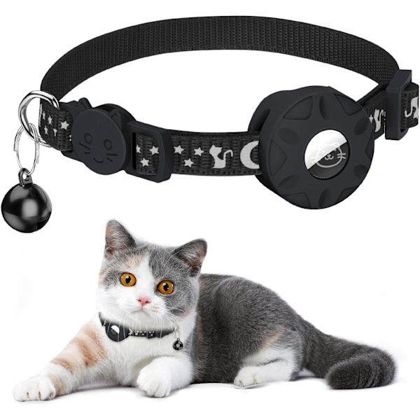 (svart) Halsband för katt, reflekterande halsband för katt med säkerhetsspänne a
