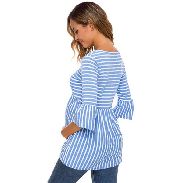 Womens Casual Maternity Tops Striped Peplum 3/4 Ruffle Sleeve Sh