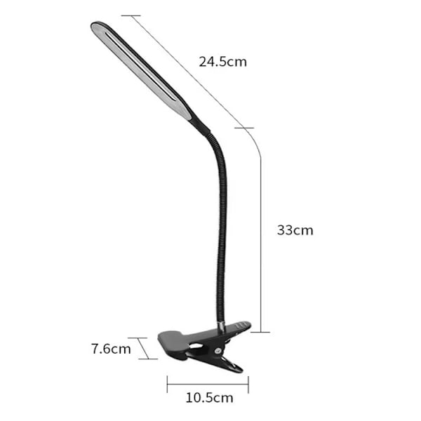LED-klämlampa för skrivbord, USB-flexibel justerbar hopfällbar läslampa mjukt ljus ögonskydd med 3 belysningslägen