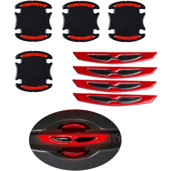 8 stk Universal 3D (rød) Carbon Fiber Bildørhåndtak Maling Scrat