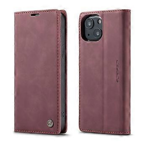 CaseMe-013 Læder Etui Til iPhone 13 Til iPhone 13 Wine Red