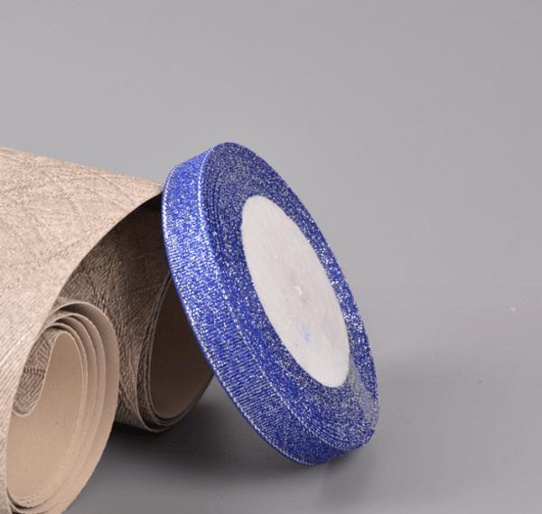 3-pack, 1,2 cm julguld band med glittrande organza-kant