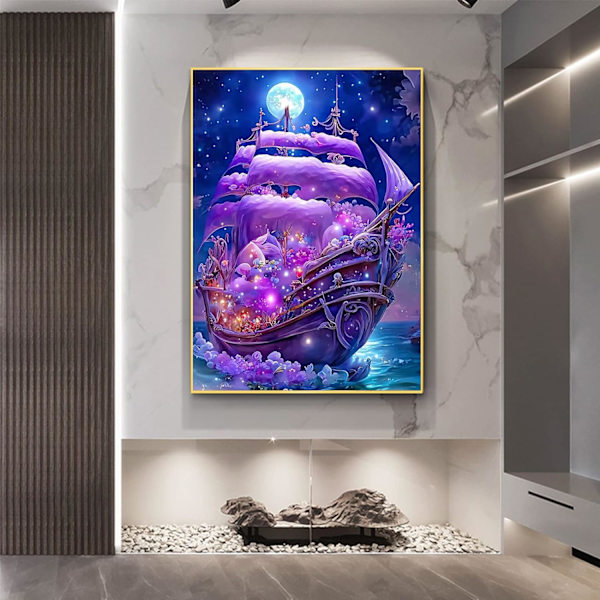 30x40cm (Segelbåt)  Diamantmålning, 5D Diamantmålningssatser fo