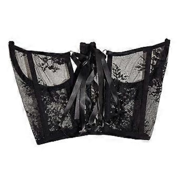 Underbust Korsettivyö, Vyötärökorsetti, Pitsinen Avokuppikorsetti, Lyhyt Vartalon Aluslangallinen Luukorsetti, Underboob Vyötärönmuotoilija (Musta) Black