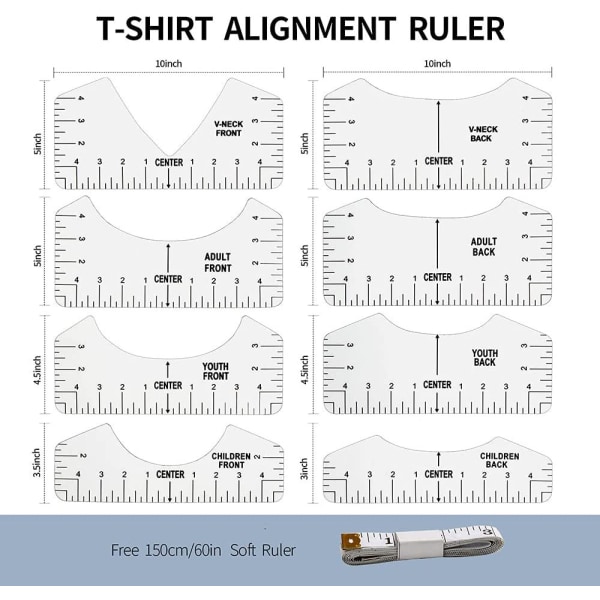 8 Pieces T-Shirt Ruler Guide T-Shirt Alignment Tool Ruler Portabl