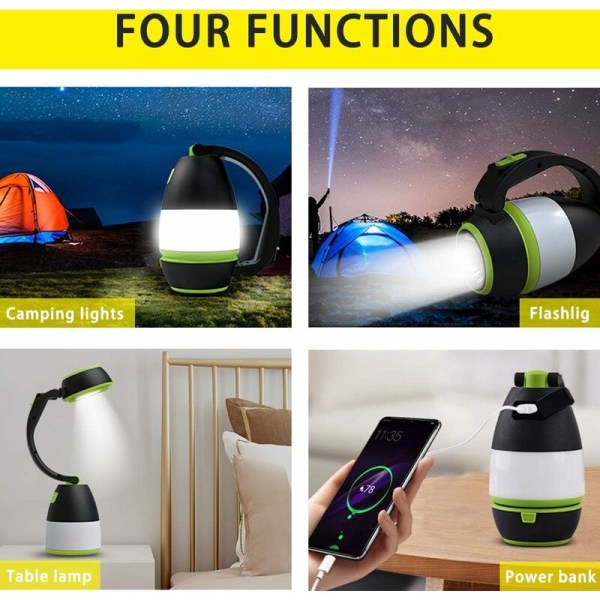 3 i 1 LED Camping Lykta, LETOUR USB Laddningsbar Skrivbordslampa Fällbar Ficklampa med 1200mAh Powerbank för Nödlägen, Vandring, Jakt, Läsning，8.5*8.5*15cm