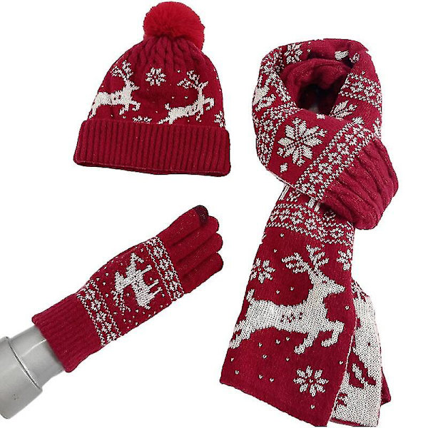 3 st Mössa Halsduk Vante Vinter Jul Värmare Halsdukar Stickade Mössor Älgmönster Halsduk Kvinnor Män Tjock Mjuk Halsduksset Unisex..