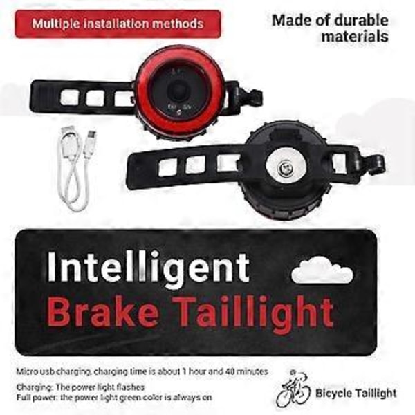 TWOOC Cykel Intelligent Bremselygte Cob Stor Blænde Sadelpind Pude Baglygte Cykel Intell