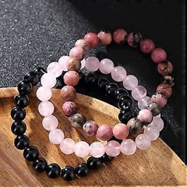 Dww-Armbånd 8 mm natursten sæt mænd kvinder Rose Rhodonite Quartz sort Onyx stabelbar håndled perle Mala armbånd charms