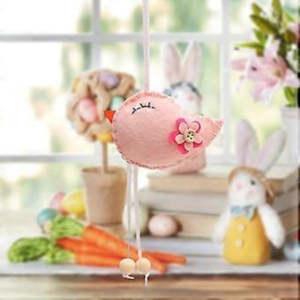 Stof Fugl Påske Dekoration Vægophæng Påske Kreative Arrangement Fugle Ornament 2 stk Pink