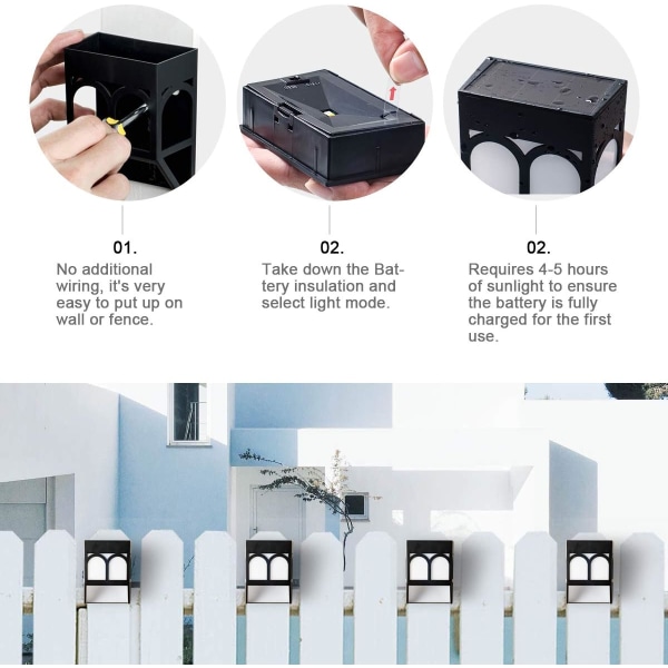 6-pack solbelysning för däck, LED-utomhusbelysning för trädgård, dekorativ väggmontering