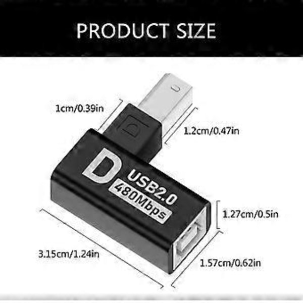 Kvalitets USB 2.0 B Han til Hun Adapter For Hurtig Dataoverførsel Med Printere Og Scannere Plug and Play Tilslutning Bend left