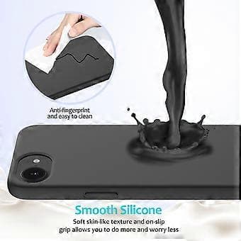 För iPhone 16e Skal Stöttåligt Flytande Silikon Mjukt Foder Baksida Telefonskal - Svart Black