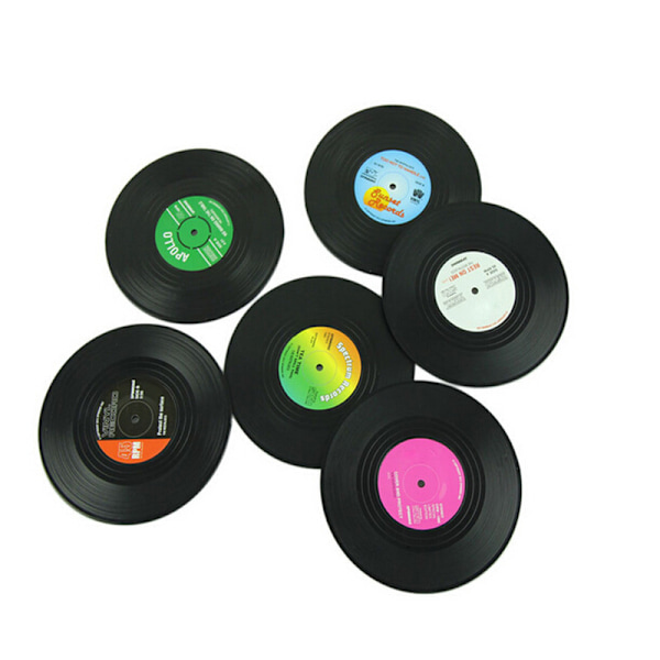 6 vinyylialustaa retro CD-levykuviolla, juoma-alusta, lasinalunen, Re