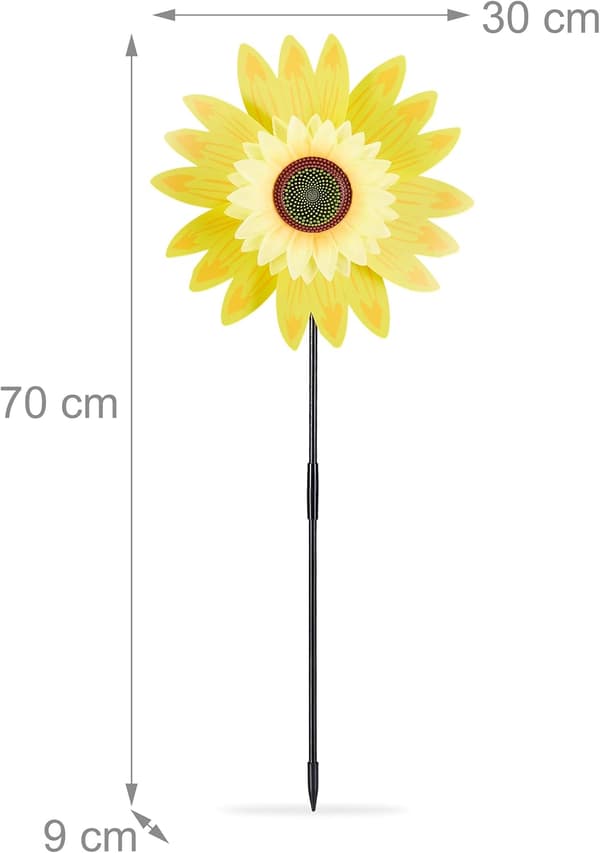 70 cm hög, Gul Relaxdays Vädermölla Blommor, Solrosdekoration