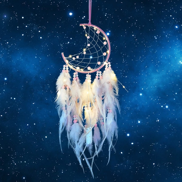 (Käärittyjen valojen kanssa)-LED Dream Catcher, käsintehty Feather Dream