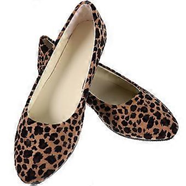 Mode Leopard Skor Plattor Spetsiga Skor Fritid för Kvinnor Damer (Khaki Leopard, Storlek 40)